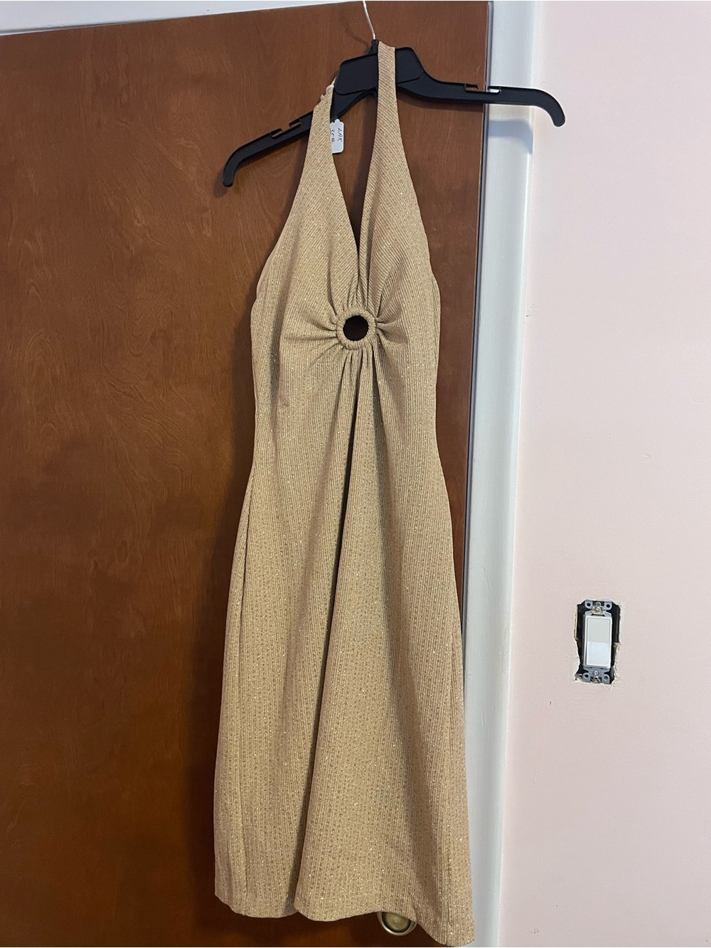 Gold shimmer halter midi dress